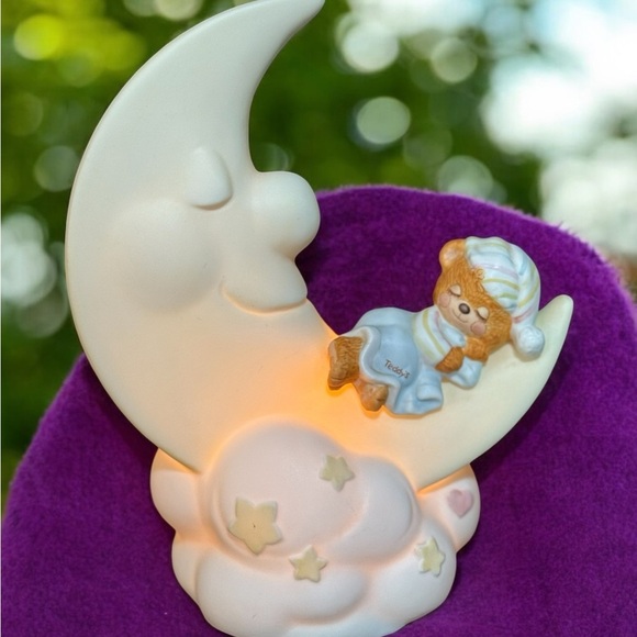 Vintage 1982 Enesco Teddy Beddy Bear Moon Nightlight Nursery Lamp - Picture 2 of 6
